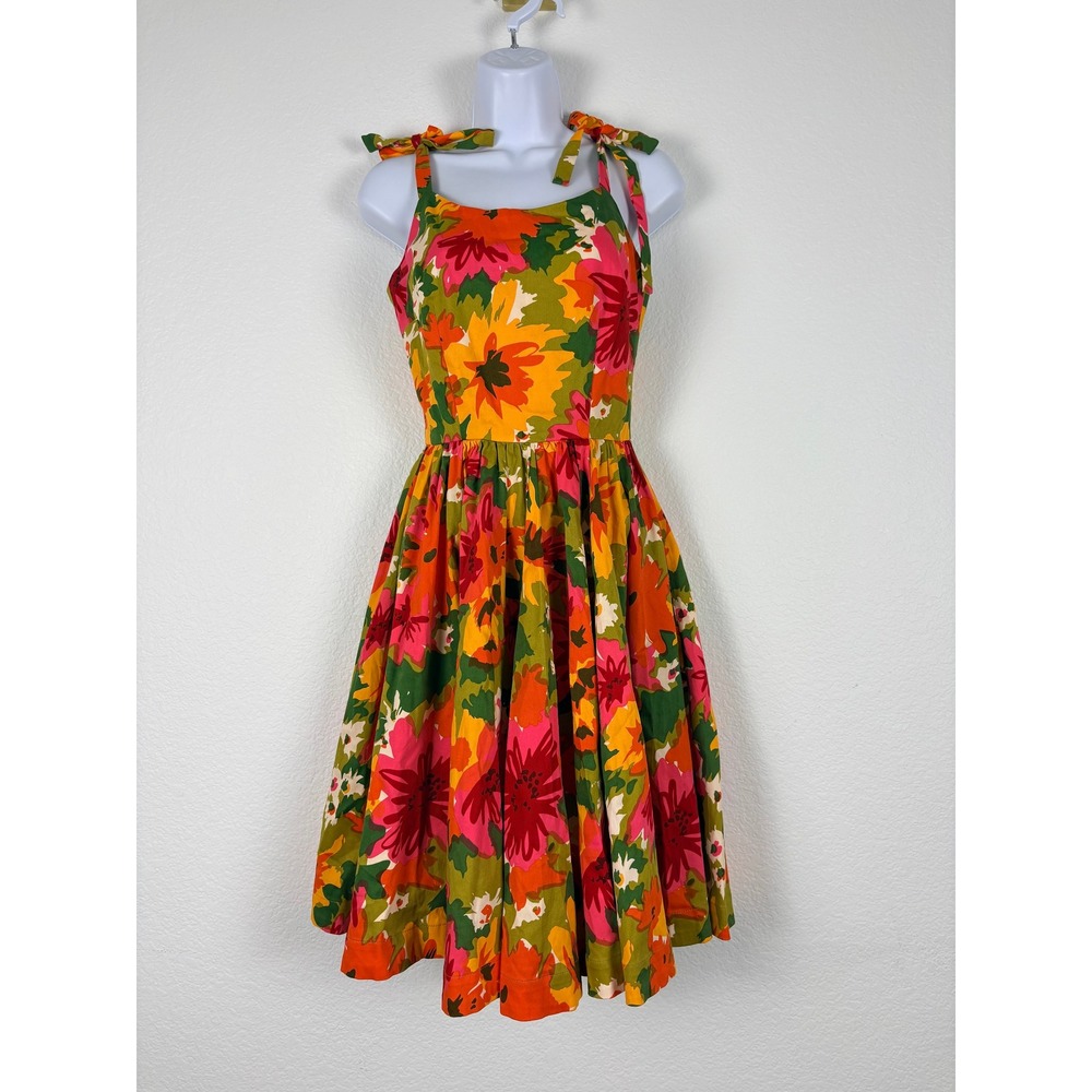 Trashy Diva Fit & Flare Vibrant Floral Retro Rockabilly Vintage Pinup Dress Sz 2
